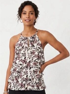 White House Black Market Floral Tiered Layers Tank Sleeveless Blouse Size M WHBM